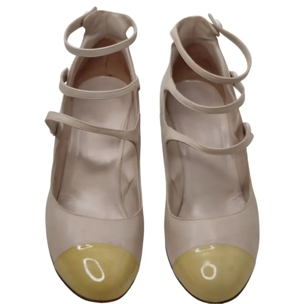 Vintage 90s Nude cap toe CHANEL Mary Jane Pumps sz 40.5/9 - Picture 2 of 10